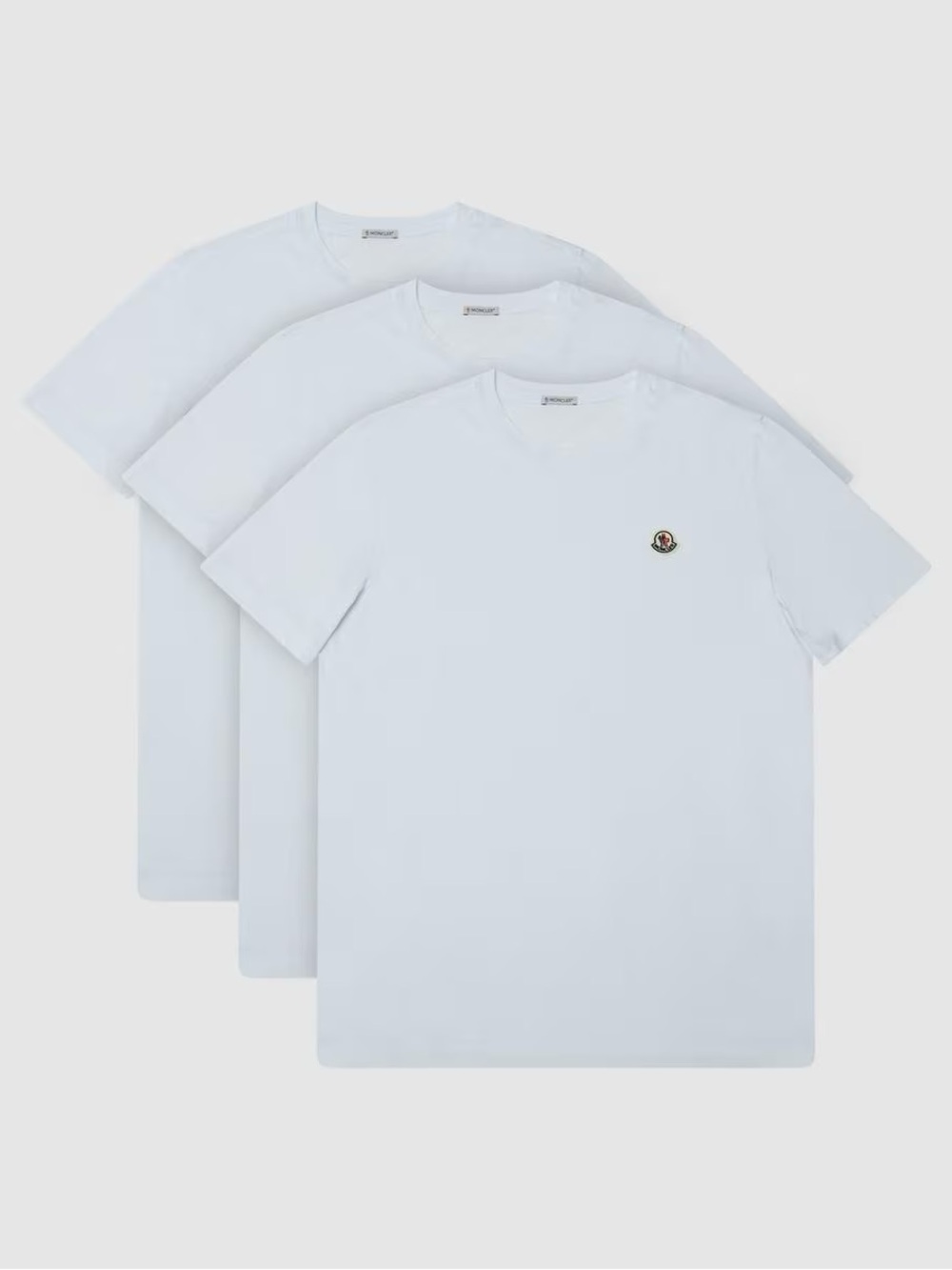 Moncler Men's White Crew Neck Logo T-Shirt - Pack of 3
